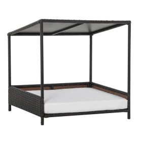 Wicker Dog House Raised Rattan Puppy Bed Cat Shelter for Indoor Outdoor Garden Patio Pet Sofa with Removable Cushion for Medium Sized Pet Brown