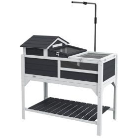 Tortoise Enclosure Tortoise House w/ Adjustable Lamp Holder, Storage Shelf, Removable Main House, Openable Lid, Gray
