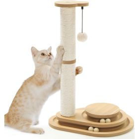 Medium-sized Two-layer Sisal Cat Scratching Post, Indoor Cat Interactive Toy, Wooden Ball Lane Hanging Ball For Kittens.