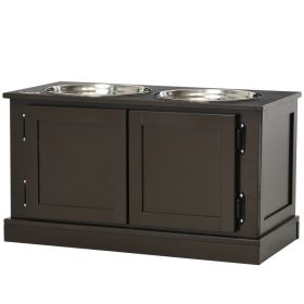 Elevated Dog Bowls with Storage, Two Stainless Steel Bowls for Large Dogs, Coffee
