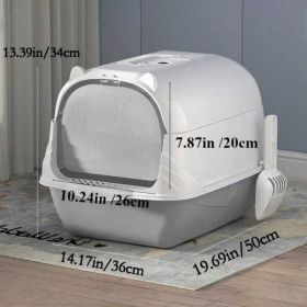 Fully Enclosed Cat Litter Box With Hood And Handle Durable With Flap On Front