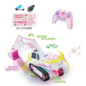 Pink Remote Control Excavator Toy Rechargeable Tracked Construction Vehicle With Lights And Music  Suitable For Girls And Children Ages 3 And Up, (Option: Pink)