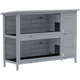 54" 2-Story Large Rabbit Hutch Bunny Cage Wooden Pet House Small Animal Habitat with Lockable Doors, No Leak Tray and waterproof Roof for Rabbit (Option: Grey-1470x570x220 mm)