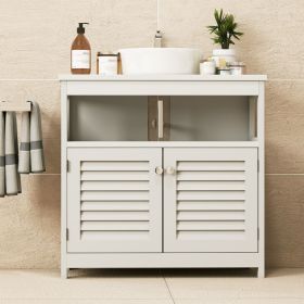 Wall Mounted Sink Plumbing Under Sink Storage Cabinet With 2 Doors Open Shelf U Shape Cut Out Wall Mounted Drainage Bathroom Under Sink Vanity Fo (Option: Default)