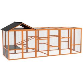 Wooden Chicken Coop Run For 6 -10 Chickens, Hen House Add-On With Storage, Perches, (Option: Orange)