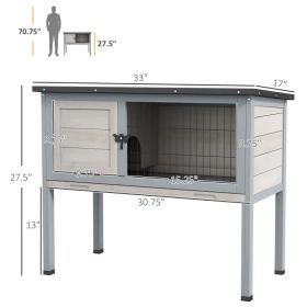 Elevated Rabbit Hutch, Wooden Bunny Cage With Hinged Asphalt Roof And Removable Tray, For IndoorOutdoor, Gray (Option: Gray Black)